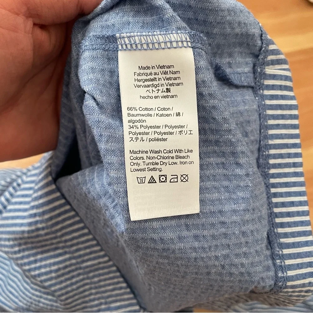 J. Crew Blue/White Striped Seersucker Square-Neck Top Size XS Coastal Beach Boho